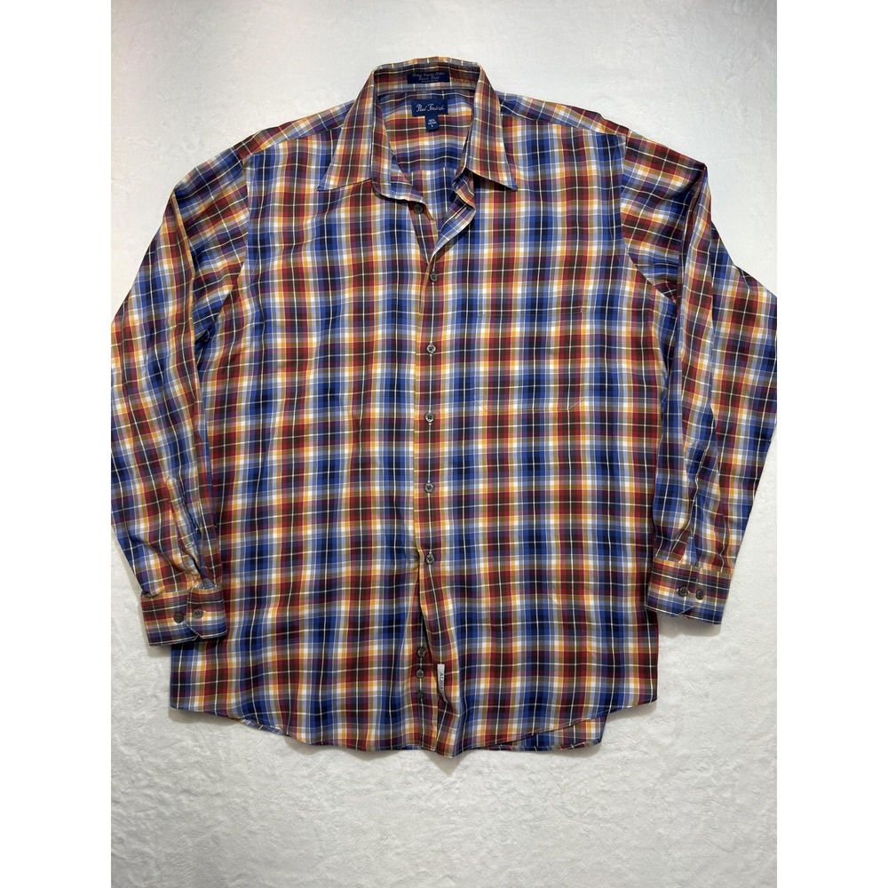 Paul Fredrick Shirt Mens Large Plaid Long Sleeve Italian Cotton Button Up